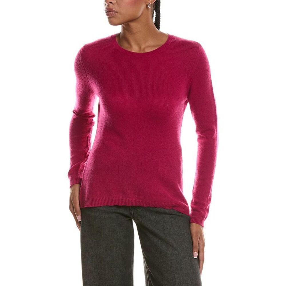 Forte Cashmere Womens Basic Crewneck 100% Cashmere Sweater, Pink